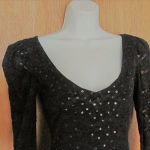 Black lace with sequins flare out dress, fancy